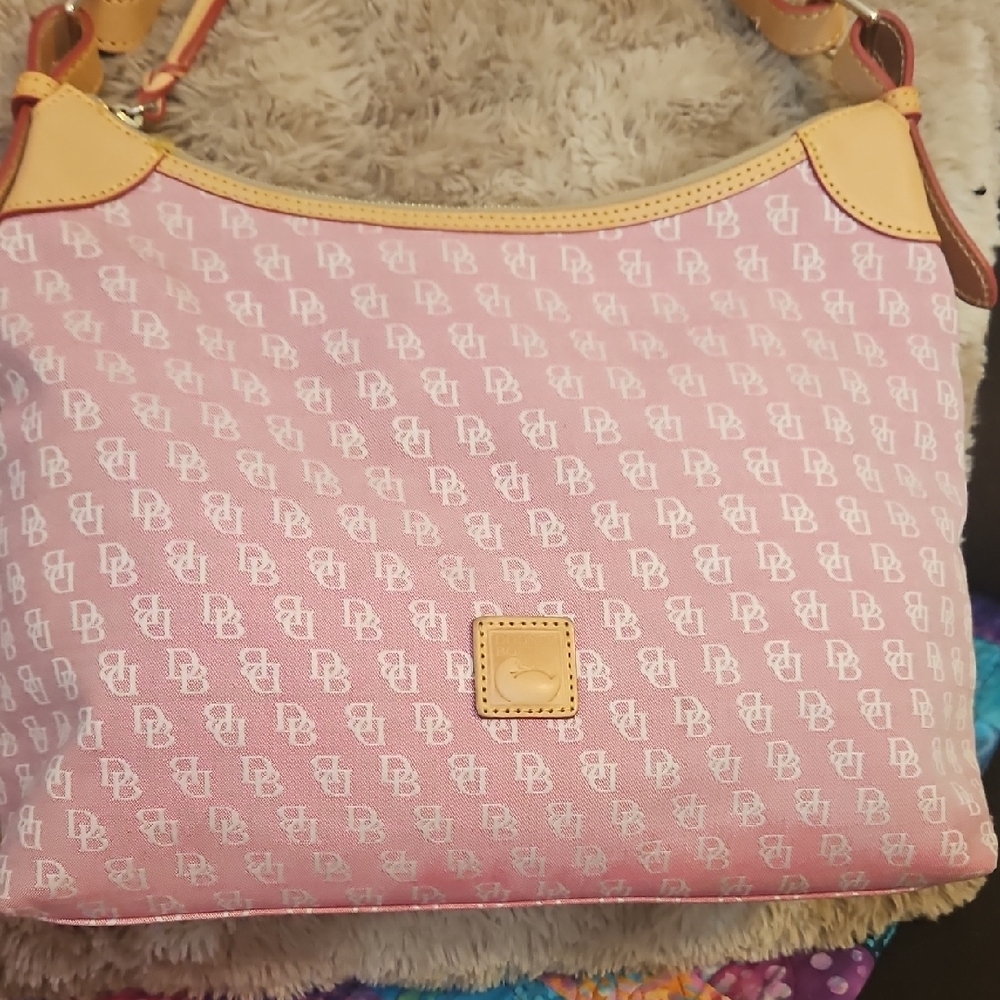 Vintage Dooney & Bourke Pink and Tan Shoulder Bag.